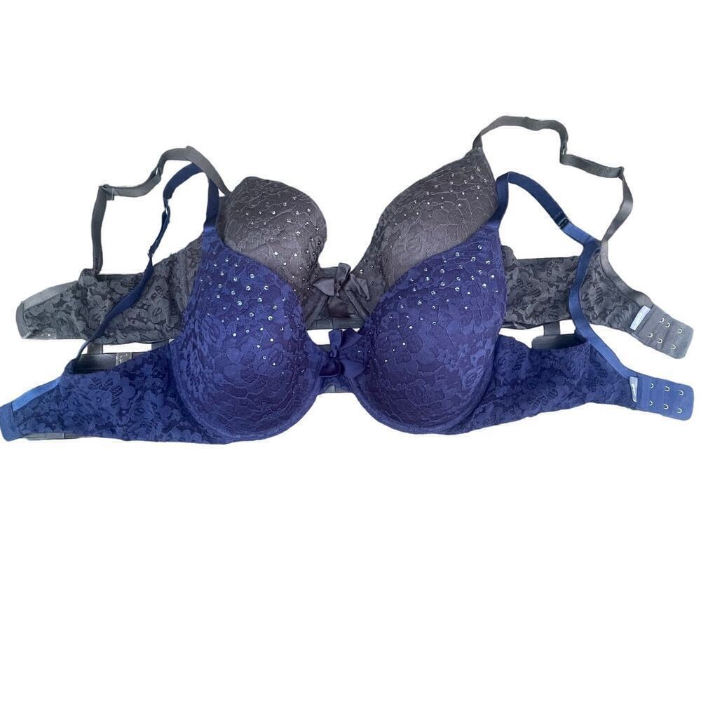 Aerie Sofie Bra Bundle of Two - Gray and Navy Lace Jewel Embellished Bras - 36D